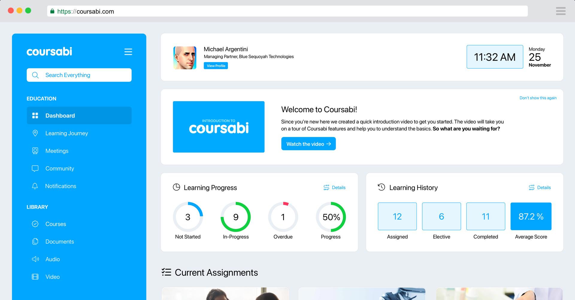Desktop view of the Coursabi dashboard.